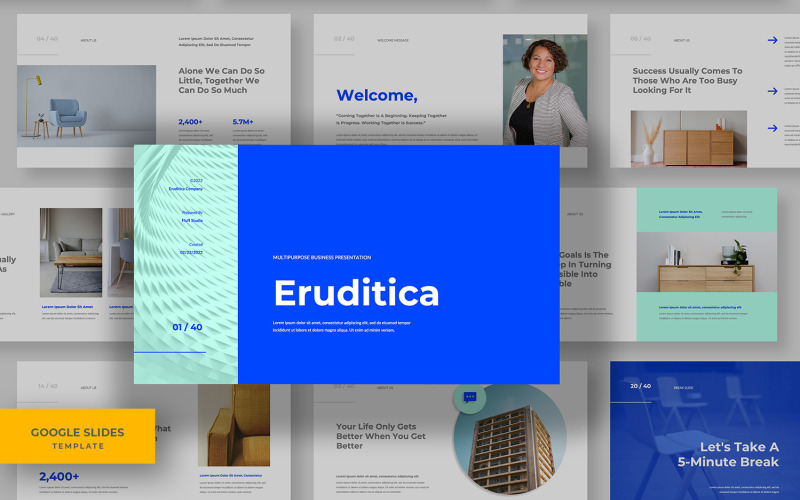 Eruditica - Modelo de Apresentações Google de negócios corporativos minimalista