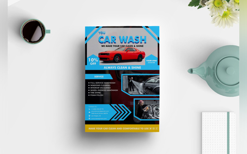 Modèle de conception de flyer de lavage de voiture