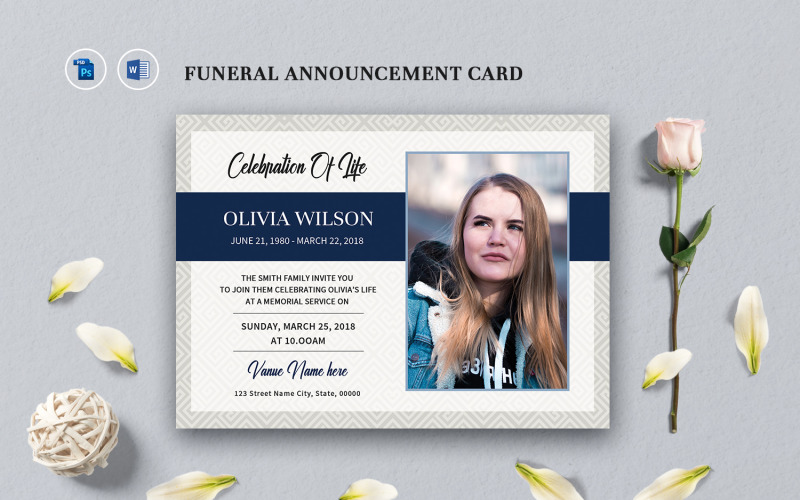 Anuncio de funeral y tarjeta de invitación