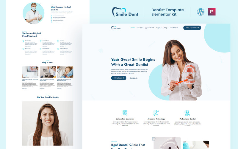 Smile Dent – služby připravené k použití Sada šablon Elementor
