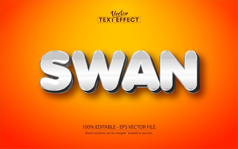 Cisne: efecto de texto editable, estilo de texto brillante metálico de caligrafía, ilustración gráfica