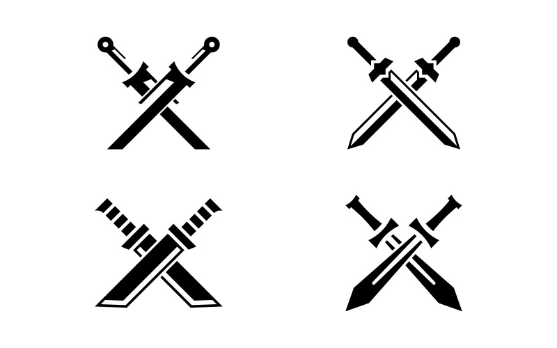 Modello di logo con spada incrociata. Illustrazione vettoriale. V12