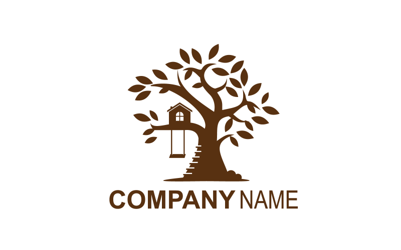 Logotipo plano minimalista de árvores e casas