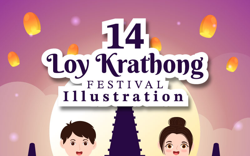 14 Loy Krathong Festivali İllüstrasyon
