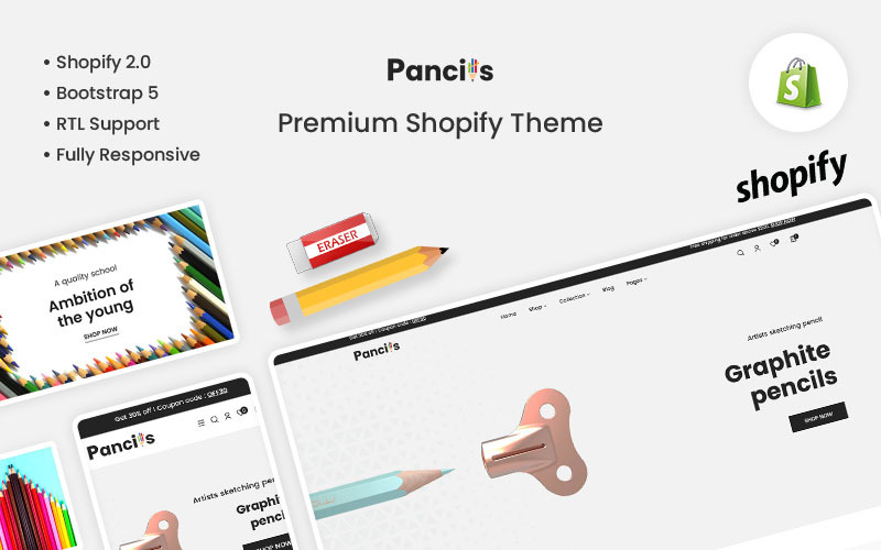 Pencils - Карандаши и канцелярские товары Premium Shopify Theme