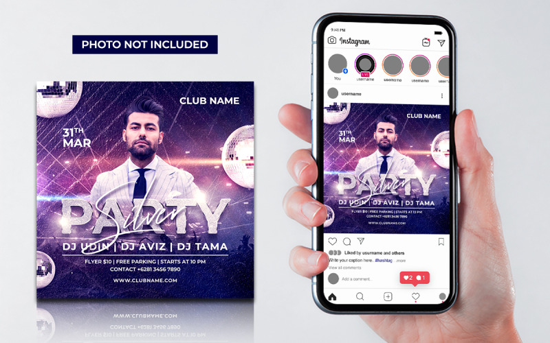 Шаблон листівки для вечірки Silver Club Публікація в соціальних мережах