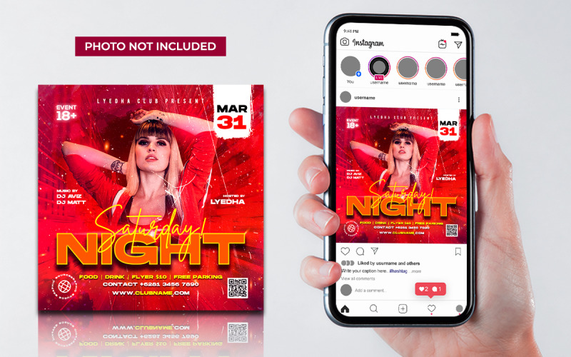 Saturday Night Club Party Flyer Template Social Media Post