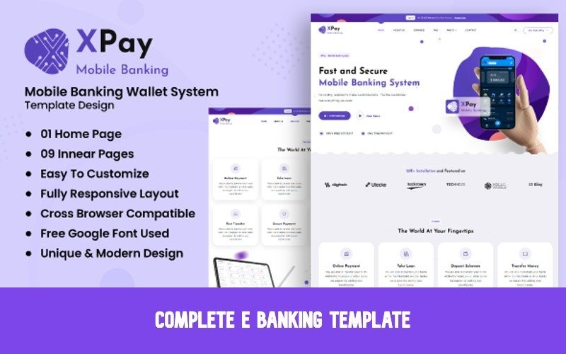 XPay - HTML-шаблон платформы электронного кошелька для мобильного банкинга