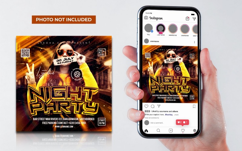 Gelber Nachtclub-DJ-Party-Flyer Social Media