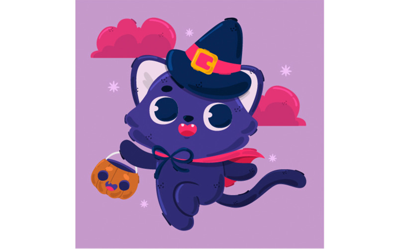 Halloweenowa ilustracja postaci kota