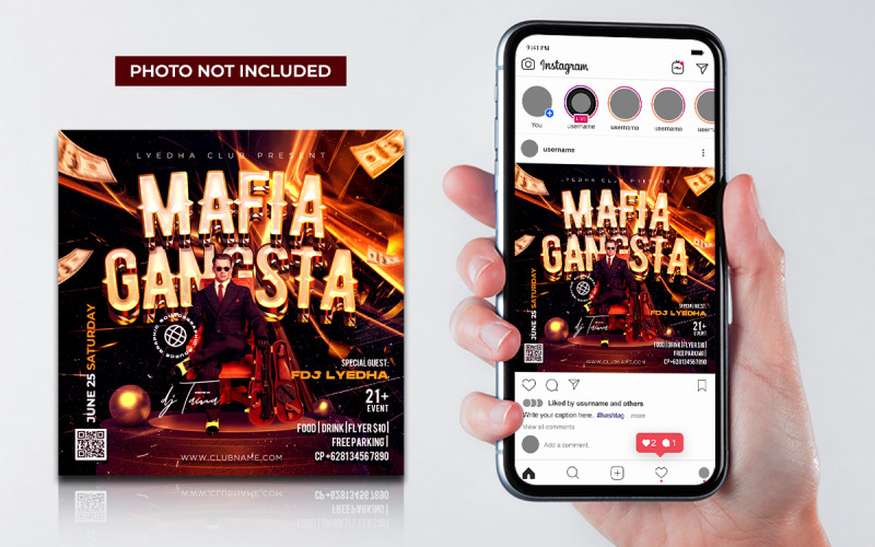 Повідомлення в соціальних мережах, листівка, рекламна листівка Mafia Gangsta Club Dj Party