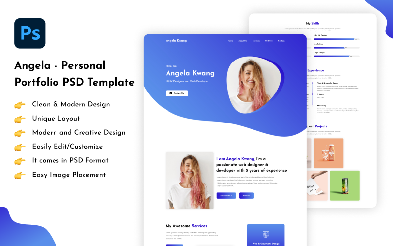 Angela - Persoonlijk portfolio PSD-sjabloon