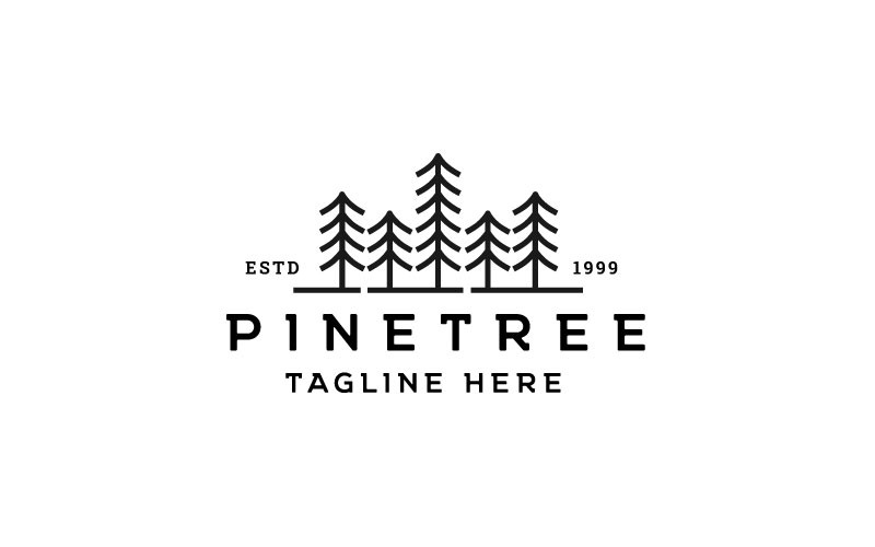 Arte de linha hipster retrô Pinho, Design de logotipo de árvore de abeto