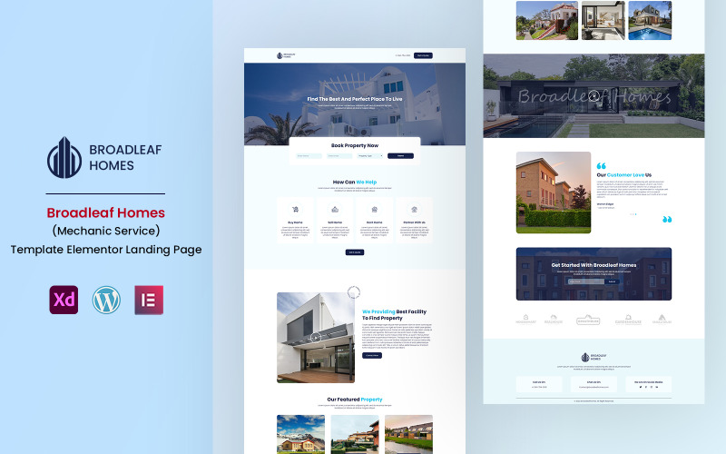 Broadleaf Homes Услуги по недвижимости Elementor Landing Page