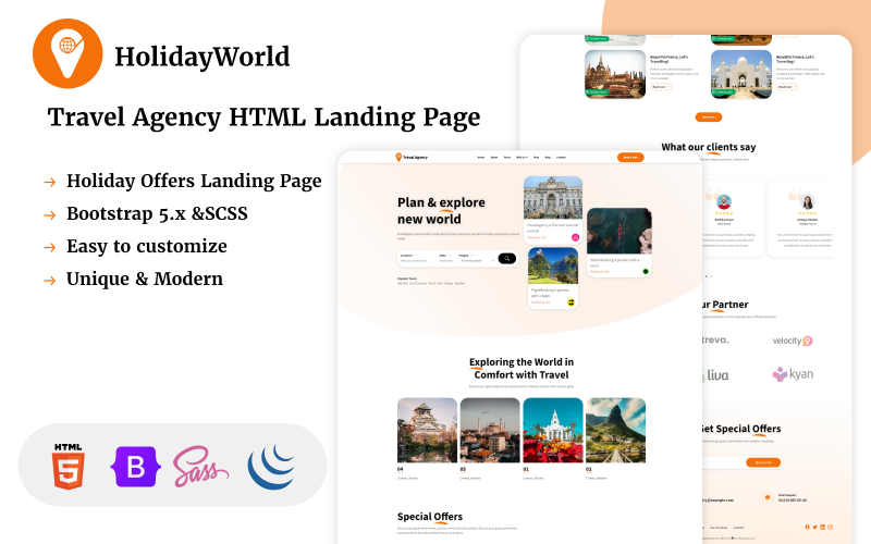 HolidayWorld - HTML целевая страница туристического агентства