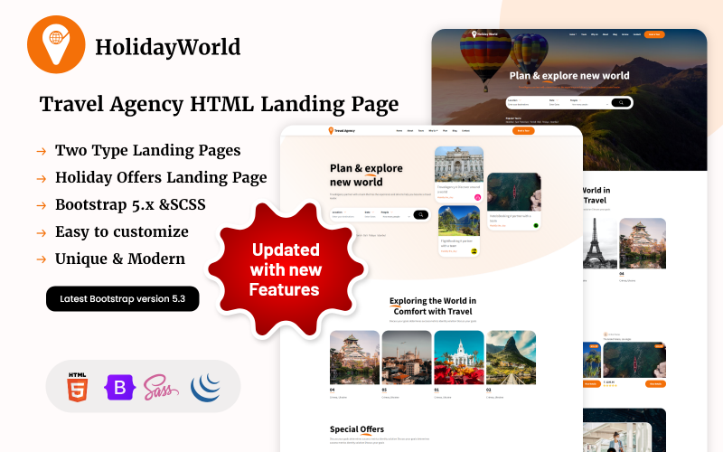 HolidayWorld - Pagina di destinazione HTML dell'agenzia di viaggi