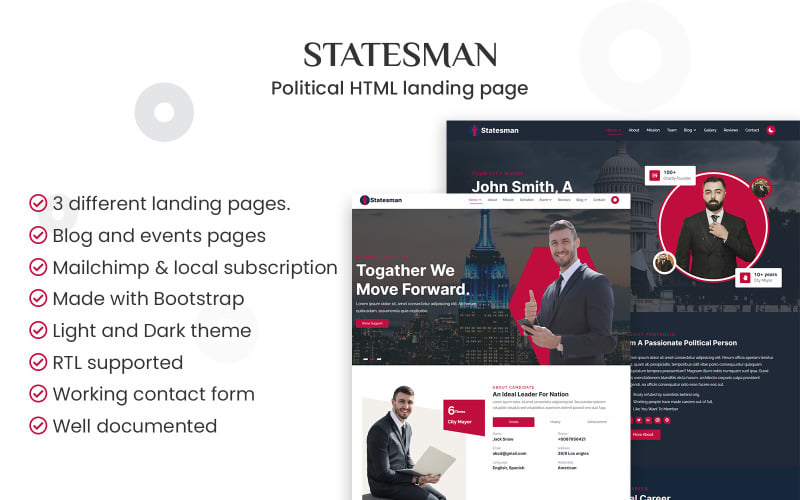Statesman - Шаблон избирательной кампании и политического веб-сайта