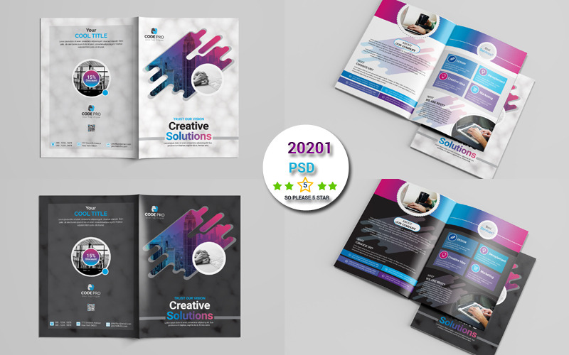 Version de couverture sombre Modèle de brochure d'entreprise à deux volets Modèle d'identité d'entreprise