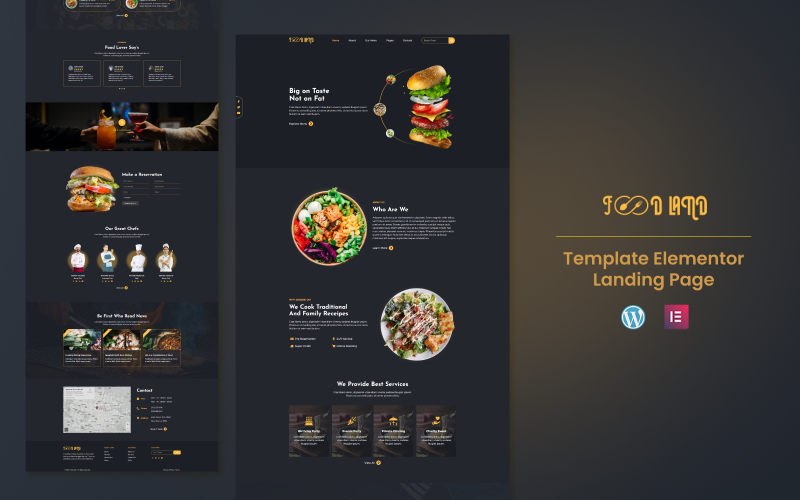 Foodland - Plantilla de una página Elementor para servicios de hotel y restaurante