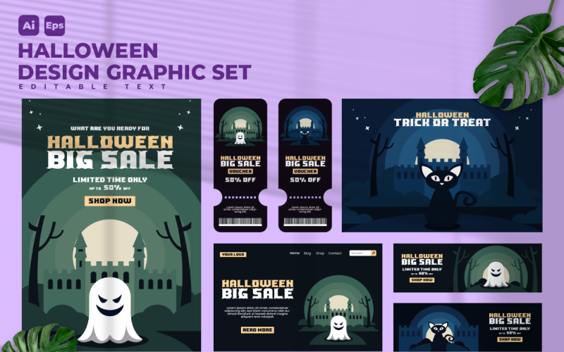 Halloween-ontwerpafbeeldingenset V14