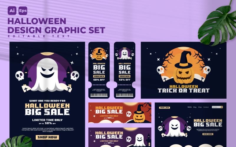 Halloween Ontwerp Grafische Set V8
