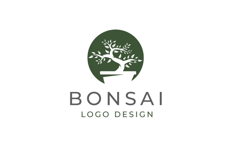 Návrh loga bonsaje - šablona loga japonského mini malého rostlinného stromu