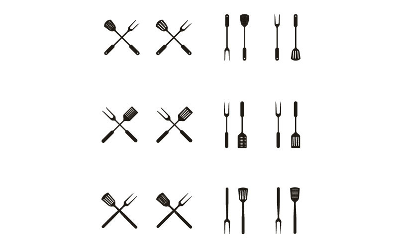 Gabel und Pfannenwender für BBQ-Grill, Barbeque-Logo-Design
