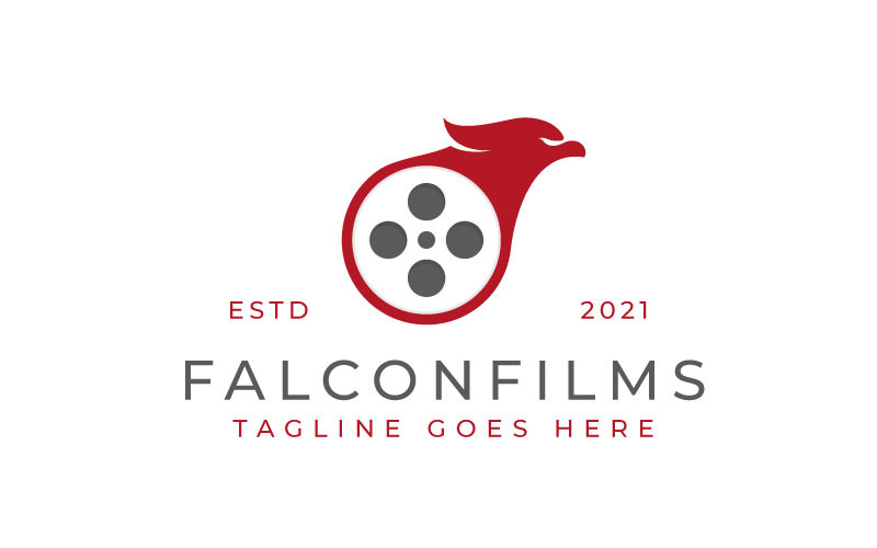 Filmrol bioscoop met adelaar hoofd Logo vector ontwerpsjabloon