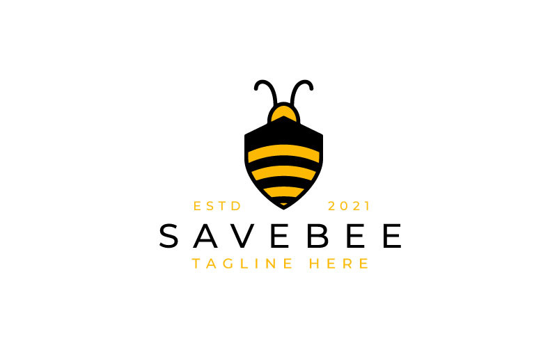 Escudo de segurança com modelo de vetor de design de logotipo de abelha