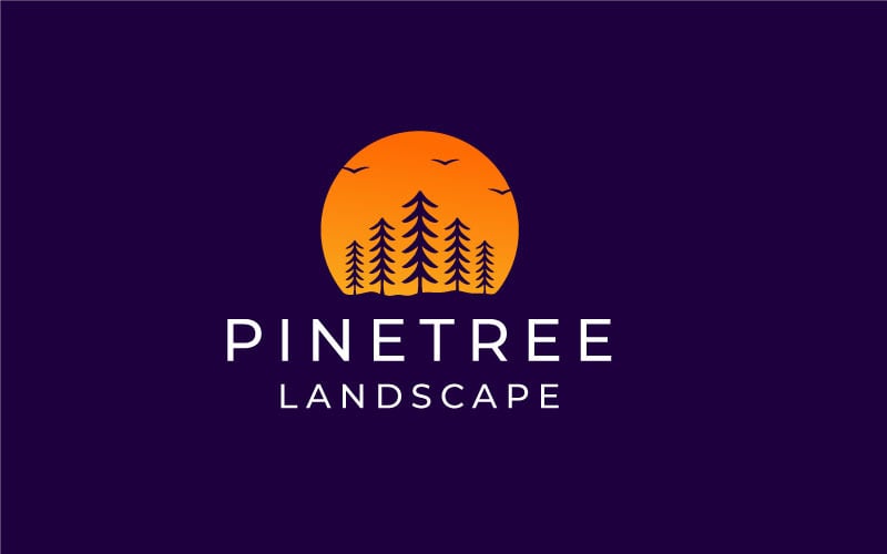 Coucher de soleil à feuilles persistantes, sapin, pruche, épinette, modèle de logo de pin