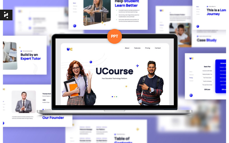 UCourse - Purple Yellow Education PPT bemutató