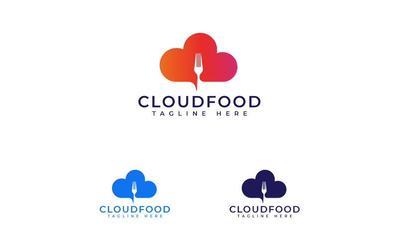 Cloud Computing Con Forchetta Per Il Cibo Ristorante Logo Modello