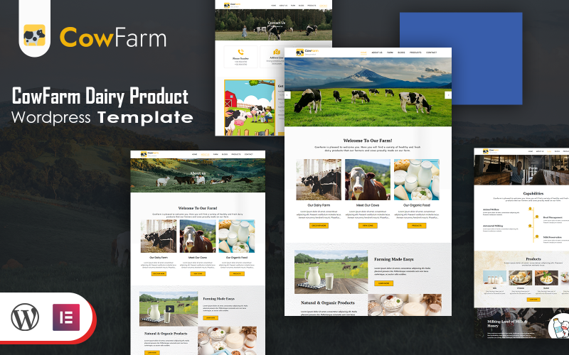 Modelo Wordpress de Produtos Lácteos de Fazenda de Vacas