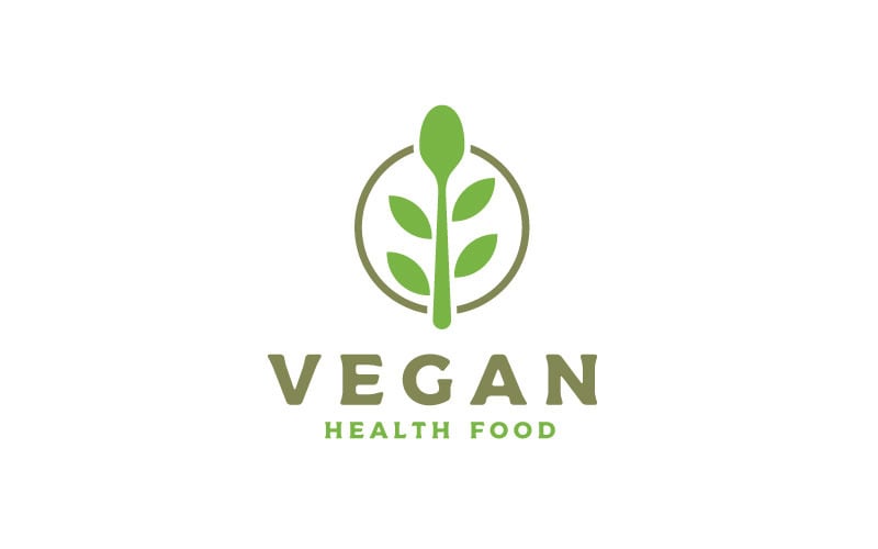 Veganistisch logo, Eco Nature biologisch voedsel met lepel en bladlogo