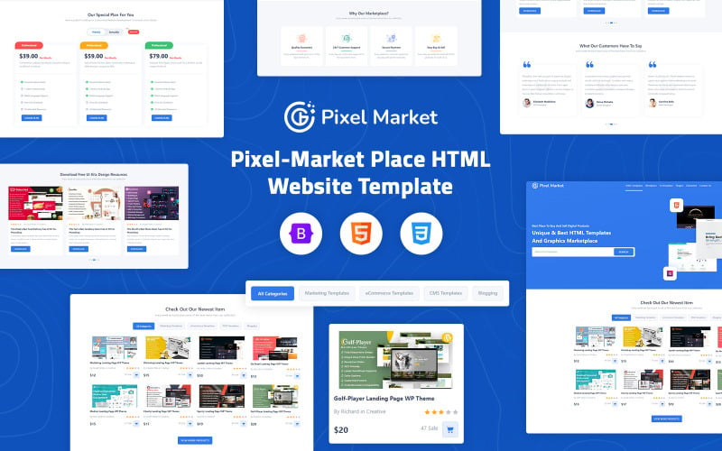 像素市场 HTML 网站模板