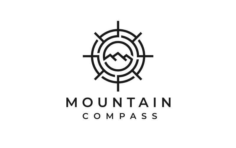 Boussole et montagne pour le modèle de logo d'aventure de voyage