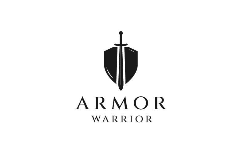 Plantilla de diseño de logotipo de espada de armadura de escudo de caballero