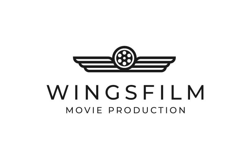 Alas y carrete de película para plantilla de diseño de logotipo de producción de películas