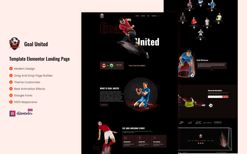 Goal United - Modèle de page d'atterrissage d'éléments de sport de football