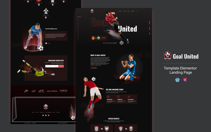 Goal United - Modèle de page d'atterrissage d'éléments de sport de football