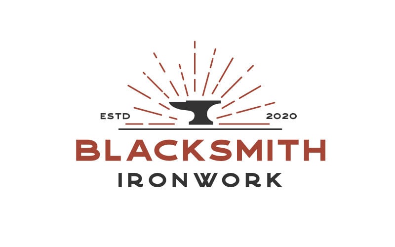 老式复古时髦铁匠铁砧铸造标志设计模板