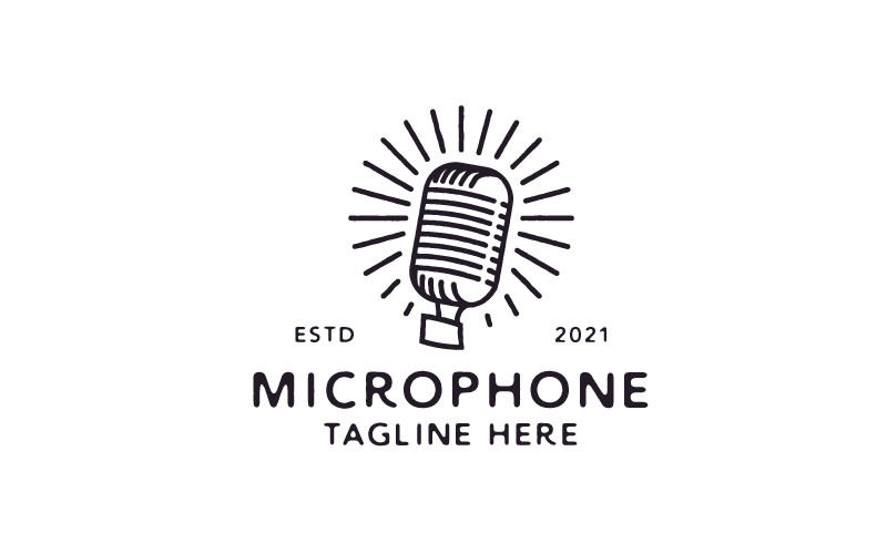 Modèle de conception de logo de microphone hipster vintage