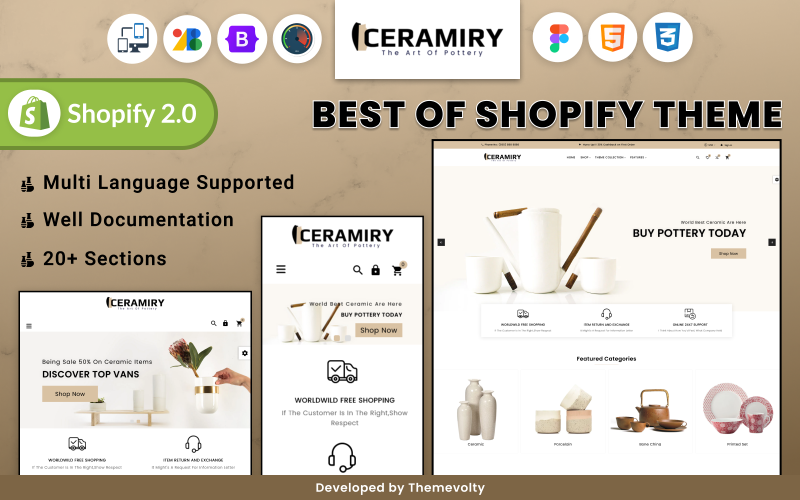 Ceramiry - Керамический интерьер Home Decor Shopify 2.0 Адаптивный шаблон