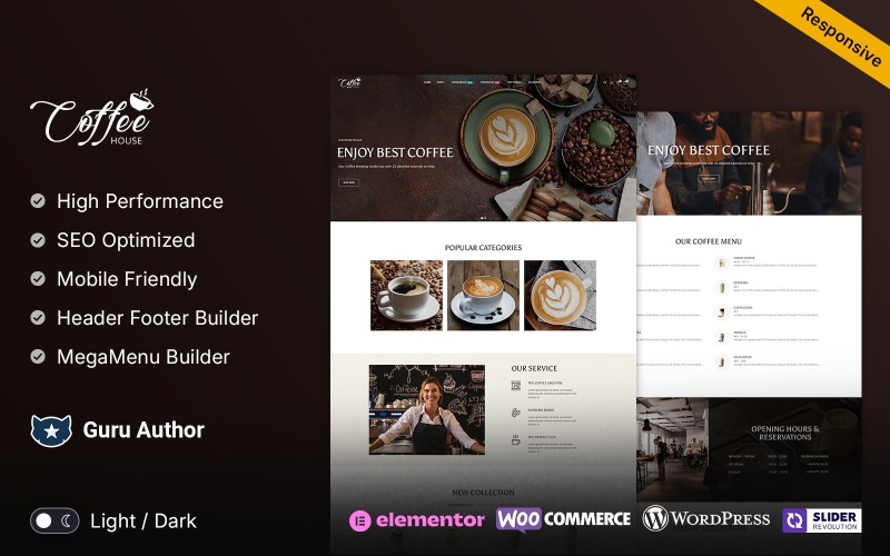 咖啡 - 茶、咖啡、饮料和饮料商店 Elementor WooCommerce 主题