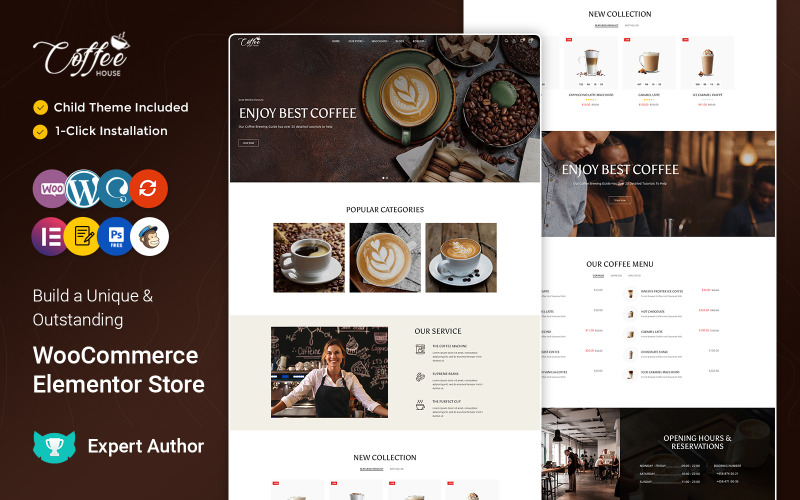 Koffie - Thee, koffie, drankjes en dranken Store Elementor WooCommerce-thema