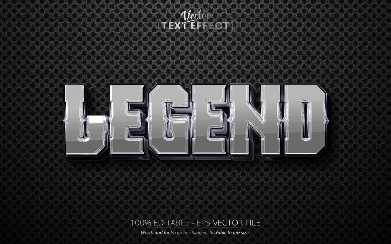 Legenda - upravitelný textový efekt, kaligrafie kovový lesklý styl textu, ilustrace grafiky
