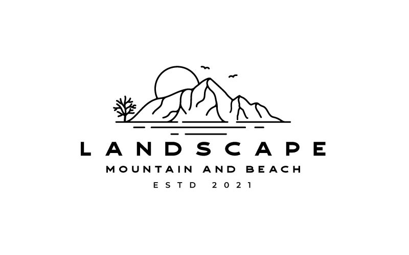 Modelo de Design de Logotipo de Arte de Linha de Montanha de Paisagem Hill