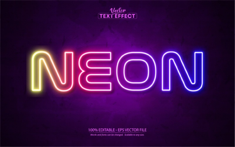 Neon - Efeito de texto editável, estilo de texto de luz de néon colorido brilhante, ilustração gráfica