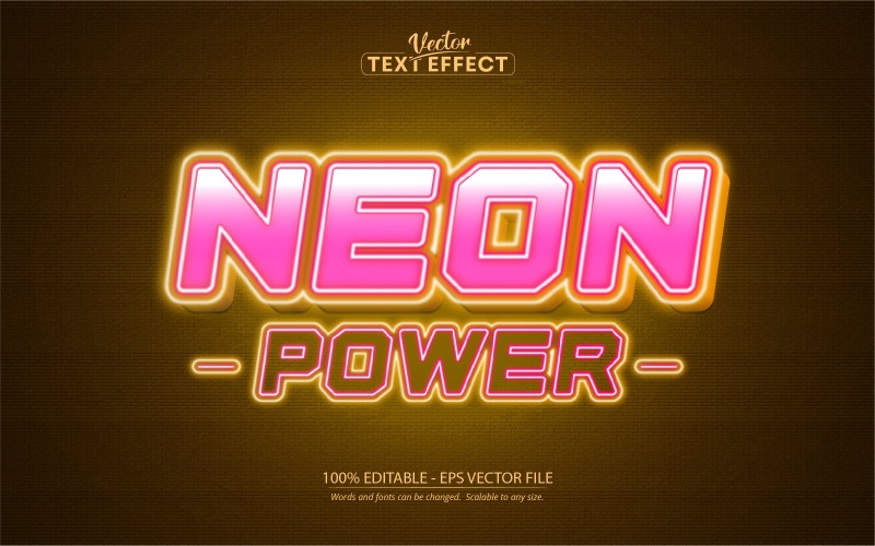 Neon Power - Effet de texte modifiable, style de texte néon brillant, illustration graphique