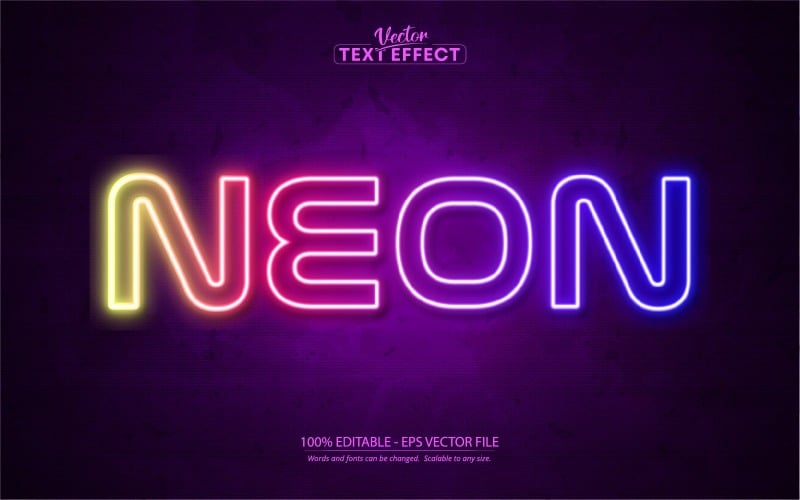 Neon - редактируемый текстовый эффект, блестящий красочный стиль неонового света, графическая иллюстрация